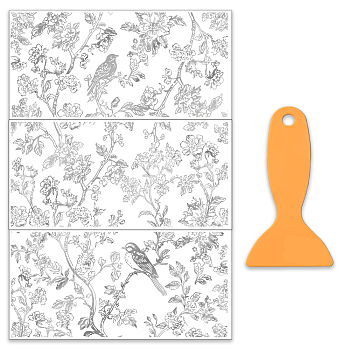 3 Sheets 3 Styles PVC Waterproof Decorative Stickers, Self Adhesive Floral Decals for Furniture Decoration, Flower, 300x150mm, 1 sheet/style