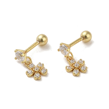 925 Sterling Silver Micro Pave Cubic Zirconia Stud
Earrings for Women, Flower, Golden, 11x5.5mm