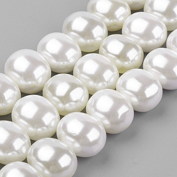 Shell Pearl Beads Strands, Oval, WhiteSmoke, 12.5~13x16x12.5~13.5mm, Hole: 1mm, about 30pcs/strand, 15.5 inch(39.37cm)
