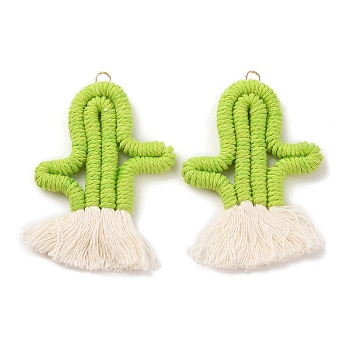 Polycotton Fabric Big Pendants, with Iron Loops, Cactus Charms, Yellow Green, 75~78x53~54x5.5~6mm, Hole: 4mm