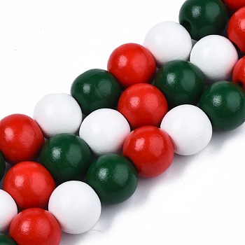 Halloween Spray Painted Natural Wood Beads Strands, Round, Dark Green, 15~16.5x14~15mm, Hole: 3~4mm, about 25pcs/strand, 14.29 inch~14.53 inch(36.3cm~36.9cm)