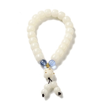 Natural White Jade Bead Bracelets, with Glass Beads, Buddhist Jewelry, Stretch Bracelets, Inner Diameter: 5.5cm