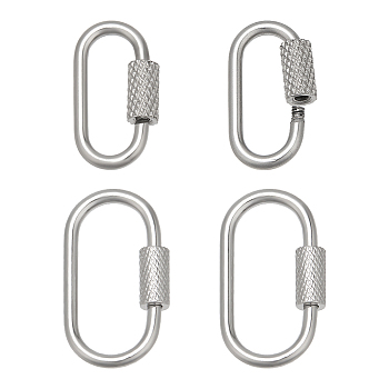 4Pcs 2 Styles Ion Plating(IP) 304 Stainless Steel Screw Carabiner Lock Charms, for Necklaces Making, Oval, Stainless Steel Color, 22~26x11~14x4mm, 2pcs/style