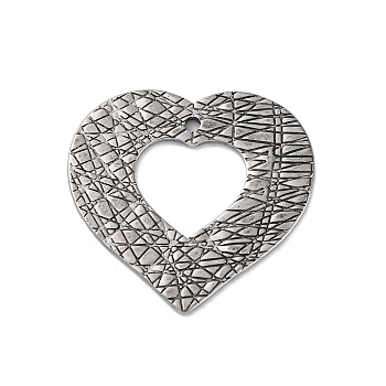 304 Stainless Steel Pendants, Textured, Heart Charms, Antique Silver, 30x30x1~2mm, Hole: 1.8mm