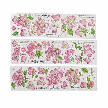 3Pcs 3 Styles Flower PET Waterproof Stickers Sets, Adhesive Decals for DIY Scrapbooking, Photo Album Decoration, Camellia, 210x60x0.1mm, 3pcs/set