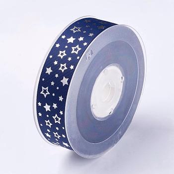 Polyester Grosgrain Ribbon, Star Pattern, Blue, 1 inch(25mm), about 100yards/roll(91.44m/roll)