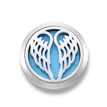 316 Surgical Stainless Steel Car Diffuser Locket Clips, with Perfume Pad and Magnetic Clasps, Flat Round with Wing, Deep Sky Blue, 30x7mm