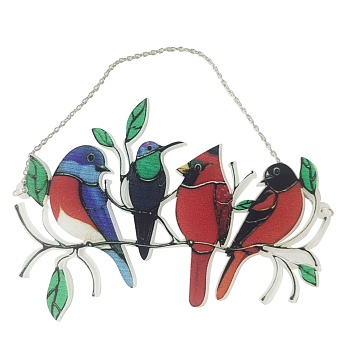 Acrylic Pendant Decorations, Window Hanging Suncatcher, 4 Birds, Bird Pattern, 100x150x2mm