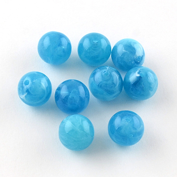Acrylic Imitation Gemstone Beads, Round, Deep Sky Blue, 10mm, Hole: 2mm, about 925pcs/500g