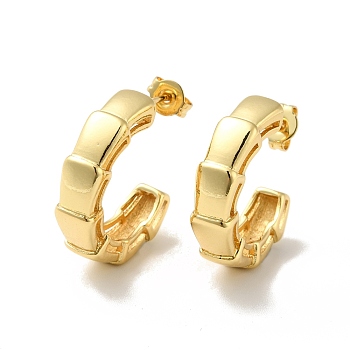 Rack Plating Brass Rectangle Wrap Stud Earrings, Half Hoop Earrings for Women, Cadmium Free & Lead Free, Real 18K Gold Plated, 21x5.5mm, Pin: 0.8mm