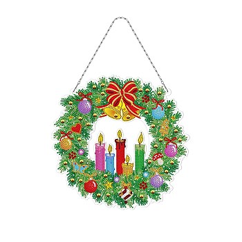 Christmas Theme DIY Diamond Painting Wreath Pendant Decoration Kits, including Resin Rhinestones, Diamond Sticky Pen, Tray Plate and Glue Clay, Christmas Bell, 280x285mm