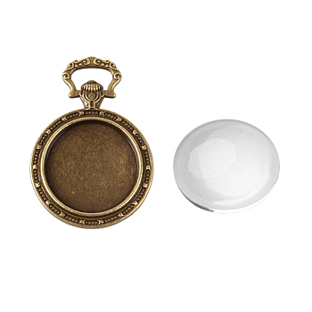 Pendant Making Sets, with Alloy Pendant Cabochon Settings and Glass Cabochons, Flat Round, Nickel Free, Antique Bronze, Tray: 20mm, 39x27x3mm, Hole: 3x9mm, 19.5~20x5.5mm