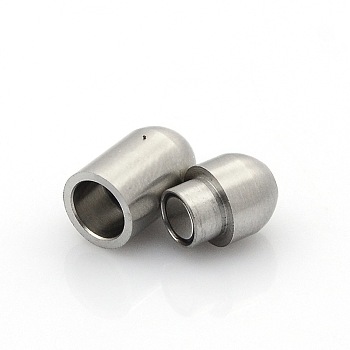 304 Stainless Steel Matte Surface Magnetic Clasps with Glue-in Ends, Barrel, Stainless Steel Color, 16x7mm, Hole: 3mm