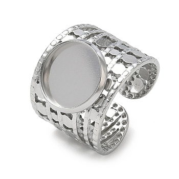 304 Stainless Steel Cuff Ring Components, Round Bezel Pad Ring Setting, Stainless Steel Color, 17mm,18mm, Tray Size: 12mm