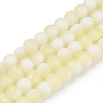 Frosted Crackle Glass Beads Strands, Rondelle, Light Goldenrod Yellow, 8x7mm, Hole: 1.6mm, about 106pcs/strand, 30.31''(77cm)