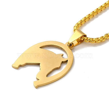 Horseshoe with Horse Head 201 Stainless Steel Pendant Necklace with Iron Box Chains(NJEW-D048-01G)-3