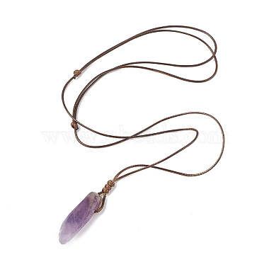 Natural Amethyst Nugget Pendant Necklace with Waxed Cord for Women(NJEW-F306-01B)-2