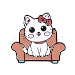 Enamel Pins, Alloy Lapel Pin Backs for Backpack Clothes, Cat Sitting in Couch, Black, Peru, 30x32mm(JEWB-L029-01EB-02)