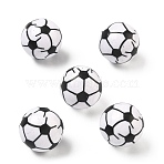 Sport Printing Opaque Acrylic Beads, Round with Football Pattern, Black, 20mm, Hole: 2.5mm(OACR-Z035-06)