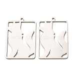 201 Stainless Steel Pendants, Rectangle with Fox Charms, Laser Cut, Cut-Out, Stainless Steel Color, 29x20x1mm, Hole: 1.5mm(SA-CBA49C1-04P)