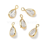 Brass with Cubic Zirconia Pendants, Teardrop Charms, Nickel Free, Real 18K Gold Plated, Clear, 9x4.5x2mm, Hole: 1.4mm(KK-Z136-16G-01)