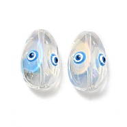 Transparent Glass Beads, with Enamel, Teardop with Evil Eye Pattern, Deep Sky Blue, 20.5x13x10mm, Hole: 1.2mm(GLAA-F121-08C)