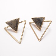 Natural Labradorite Ear Studs, with Brass Findings, Triangle, Golden, 37x33x1.5~3mm, Pin: 0.7mm(EJEW-G147-C04)