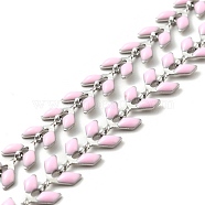304 Stainless Steel Cobs Chains, with Enamel, Soldered, with Spool, Pink, 6x1.5~2mm(CHS-C004-01D-P)