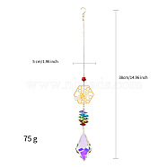 Glass Leaf Pendant Decorations, with Metal Link, Hanging Suncatcher Home Decorations, Hexagon & Bees, 380x50mm(PW-WG44122-02)
