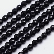 Faceted Round Natural Black Tourmaline Bead Strands, Grade AB+, 6mm, Hole: 1mm, about 65pcs/strand, 15.5 inch(G-I160-02-6mm)