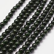 Synthetic Green Goldstone Beads Strands, Dyed & Heated, Round, 6mm, Hole: 1.2mm, 64pcs/strand, 14.5~15 inch(G-N0178-02-6mm)