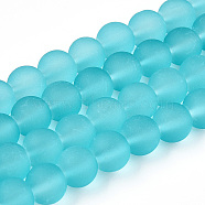 Transparent Glass Bead Strands, Frosted, Round, Dark Turquoise, 8mm, Hole: 1.3mm, about 99pcs/strand, 31.4 inch(GLAA-S031-8mm-18-01)