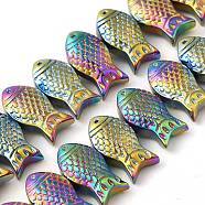 Electroplate Glass Beads Strands, Fish, Rainbow Plated, 8x15x10mm, Hole: 1mm, about 50pcs/strand, 15.75 inch(40cm)(EGLA-C007-05D)