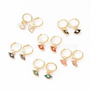 Brass Hoop Earrings, with Micro Pave Cubic Zirconia and Enamel, Evil Eye, Golden, Mixed Color, 21mm, pin: 0.9mm(EJEW-I230-05G)