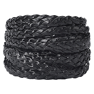Flat PU Leather Braided Cord, for Craft Making, Black, 7x2mm, about 5.47 Yards(5m)/Bundle(OCOR-WH0086-87A-02)