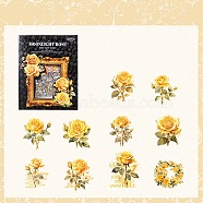 20Pcs Rose Flower PET Waterproof Self Adhesive Stickers, Hot Stamping Floral Decals for DIY Scrapbooking, Photo Album Decoration, Gold, 55~65mm(PW-WG71808-03)
