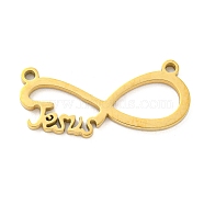 Ion Plating(IP) 304 Stainless Steel Pendants, Infinity with Word Jesus, Real 18K Gold Plated, 11x25x1mm, Hole: 1.4mm(STAS-K253-05G)