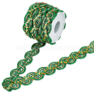 15 Yards Sparkle Polyester Lace Ribbon, Wave Edge Lace Trimming with Paillette, Clothing Accessories, Green, 7/8 inch(23mm)(OCOR-WH0003-033C)