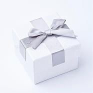 Cardboard Box, Pendant and Ring Boxes, with Bowknot Ribbon, Square, White, 7.4x7.4x5.3cm(CBOX-G012-01E)