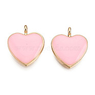 Alloy Pendants, with Enamel, Cadmium Free & Lead Free, Light Gold, Heart, Pink, 17.5x16x3.5mm, Hole: 1.8mm(ENAM-S119-065D-RS)