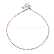 Glass Beaded Necklace, with Alloy Clasps, Pink, 16.10 inch(40.9cm)(NJEW-Z029-05B)