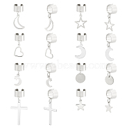 8 Pairs 8 Styles 304 Stainless Steel Charms Cuff Earrings, Moon & Heart & Star & Cross, Stainless Steel Color, 20~36mm, 1pair/style(EJEW-UN00006)