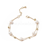 Natural Pearl Beaded Double Layer Multi-strand Bracelet, Brass Jewelry for Women, Golden, 7-1/2 inch(19cm)(BJEW-TA00243)