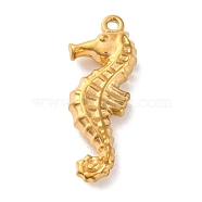 Ocean Theme 304 Stainless Steel Pendants, Real 18K Gold Plated, Sea Horse, 26x10x4.5mm, Hole: 1.4mm(STAS-M072-06C-G)