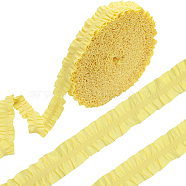 20 Yards Ruffled Polyester Elastic Lace Trim, Pleated Trimming, Webbing Garment Sewing Accessories, Yellow, 25mm(EW-WH0018-01A)