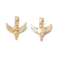 Rack Plating Brass Pendants, with Cubic Zirconia, Angel Charm, Cadmium Free & Lead Free, Long-Lasting Plated, Real 18K Gold Plated, 17x17x3mm, Hole: 5x3.5mm(KK-D087-38G)