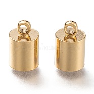 Brass Cord Ends, End Caps, Long-Lasting Plated, Column, Real 24K Gold Plated, 12.5x8mm, Hole: 2mm, Inner Diameter: 7mm(KK-H759-41I-G)