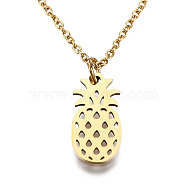 201 Stainless Steel Pendant Necklaces, with Cable Chains, Pineapple, Golden, 15.7 inch(40cm), 1.5mm, Pineapple: 17x9x1mm(NJEW-T009-JN137-40-2)