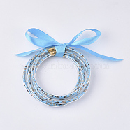 PVC Plastic Buddhist Bangle Sets, Jelly Bangles, with PU Leather Cords Inside and Polyester Ribbon, Deep Sky Blue, 2-1/2 inch(6.3cm), 5pcs/set(BJEW-Q698-03)