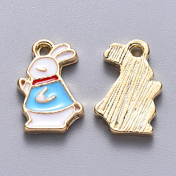 Alloy Enamel Charms, Rabbit, Light Gold, Light Sky Blue, 14x9x2mm, Hole: 1.5mm(ENAM-S121-119A)